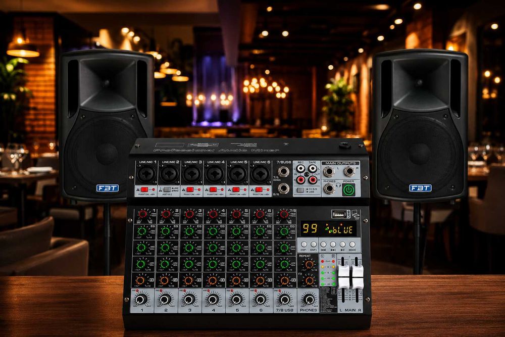 Pasiv mixer audio 8 canale KT8M Stereo canal USB Bluetooth 99 digital DSP efecte LED ecran