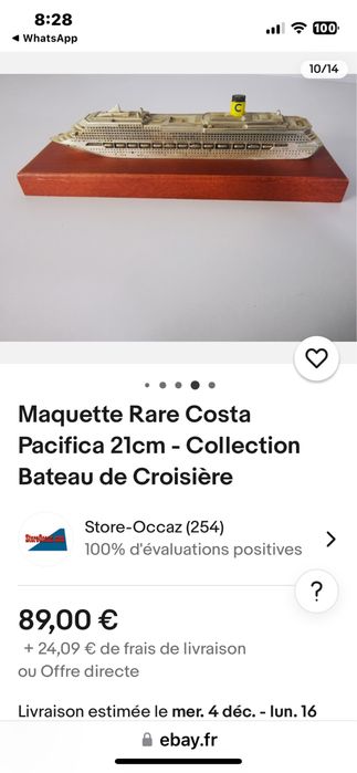 Кораб рядък модел Costa Pacifica 21 см колекция круизни кораби лодки