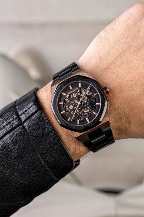 Ceas Walter Bach Skeleton Gold & Black Automatic - Nou la Cutie