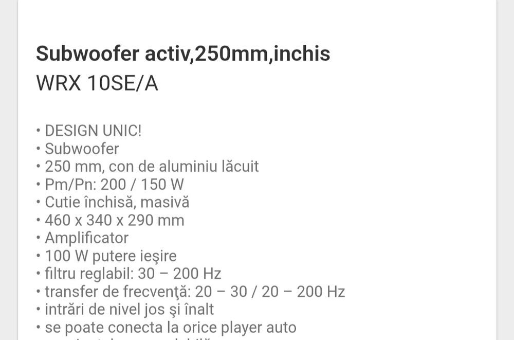 subwoofer auto activ cu statie se da cu proba