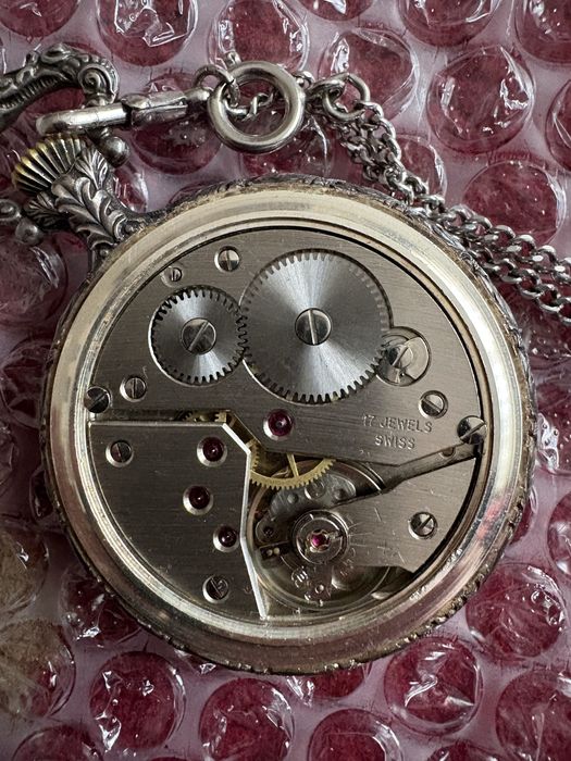 Ceas de buzunar vintage HOSAM Deluxe, Swiss Made, mecanic, 17 rubine,