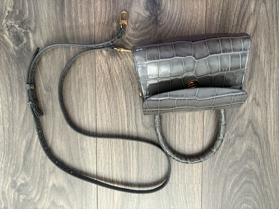 Дамска чанта BY FAR GREY croc mini top handle bag