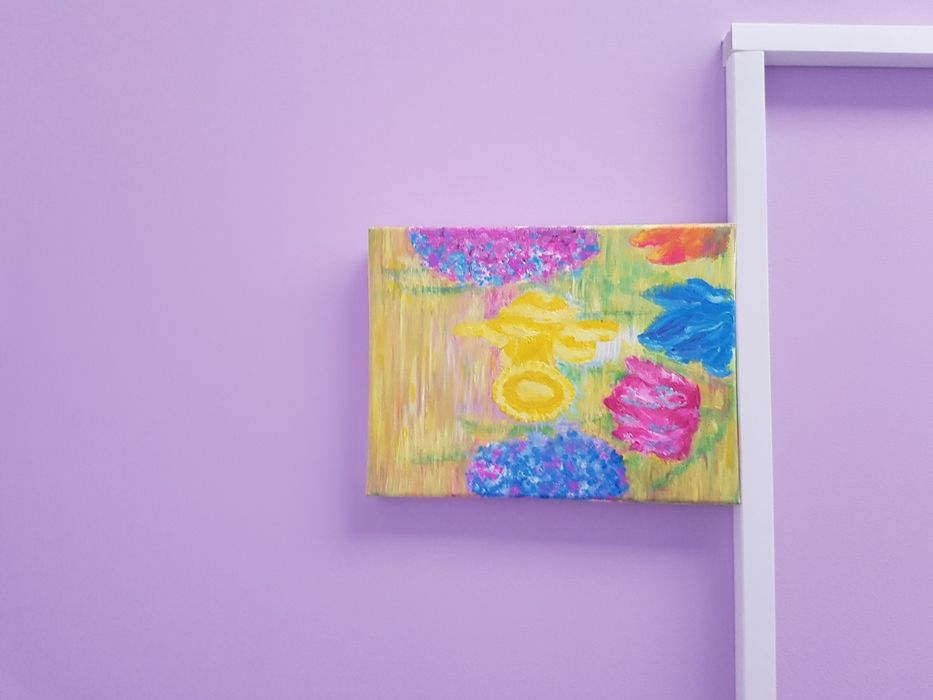 Авторска картина Пролетни цветя, акрил, 24/18 см