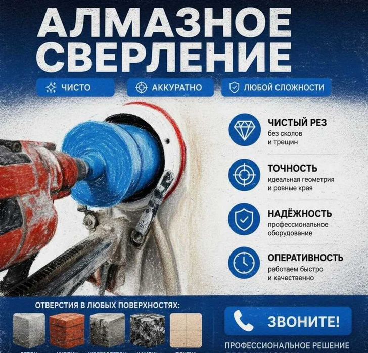 Алмазное бурение отверстий. Сверление железобетона и кирпича