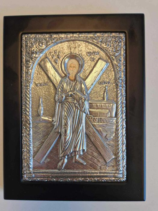 icoană religioasă bizantină confecționată manual din argint fin