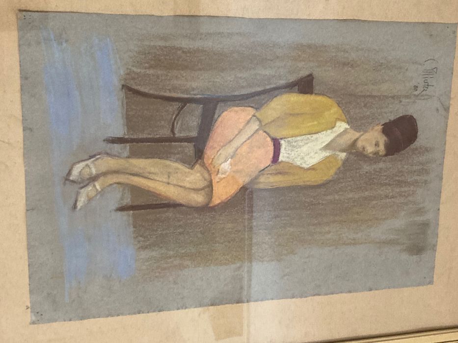 Constantin Piliuță, Femeie în studio, pastel, semnat, tablou românesc.