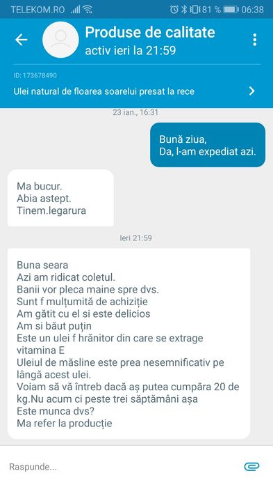 Ulei natural de floarea soarelui presat la rece