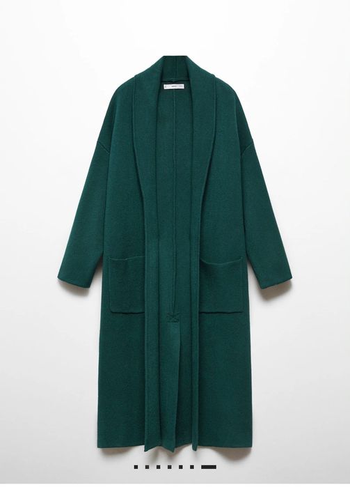 НОВО MANGO Оверсайз плетено палто с джобове,  Зелено