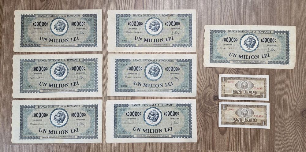 Bancnota 1000000 lei 1947 / 1 leu 1966 RSR