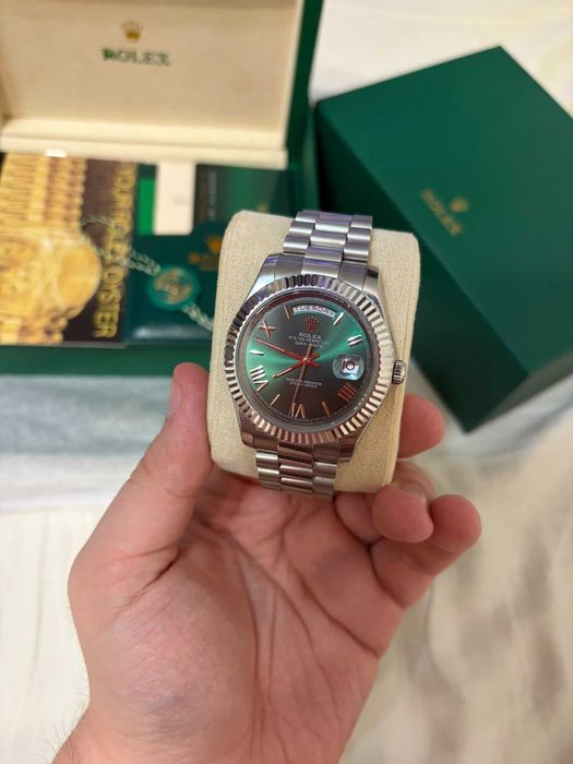 Ceas Rolex Day-Date verde argintiu 41 mm fullbox