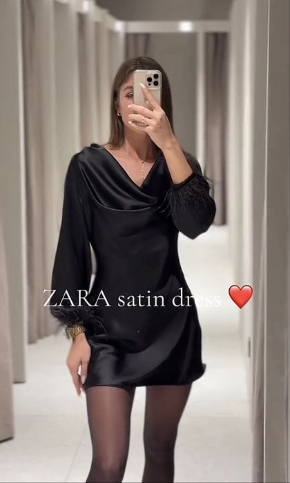 Сатенена рокля с пера Zara