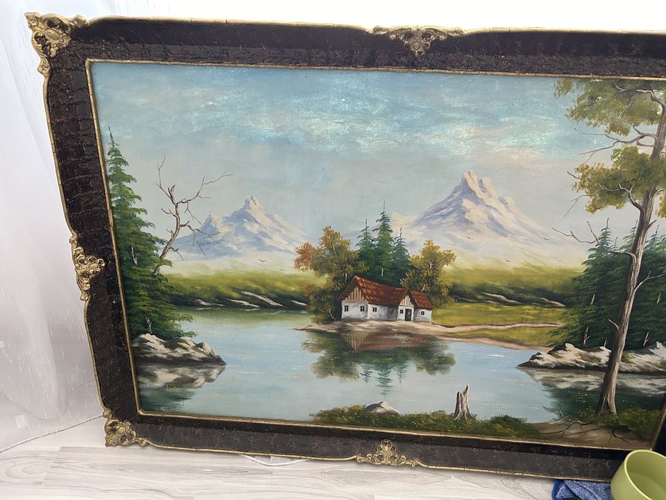 Tablou cu Casă la munte, în pădure lângă Lac