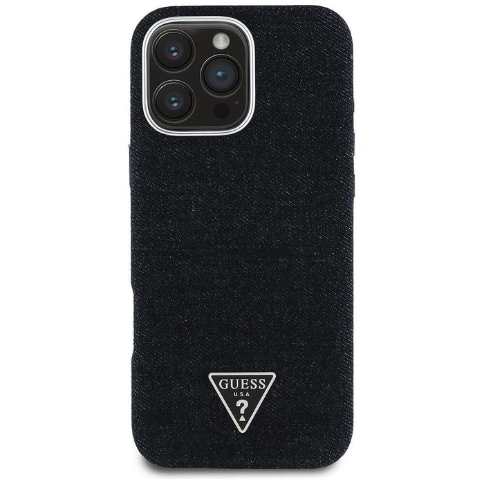 Guess – калъф denim triangle logo magsafe за iphone 16 pro max – черен