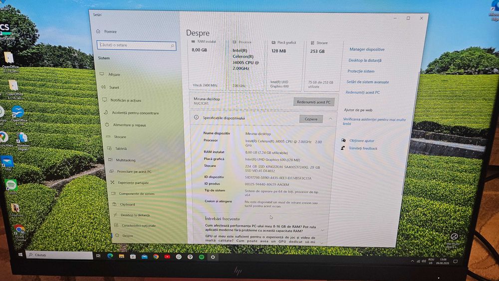 MiniPC-ul Intel NUC BOXNUC7CJYSAL2 cu 8GB RAM si SSD 256GB + Monitor HP E23 G4 FHD de 23 inch