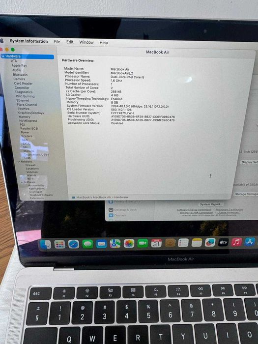 Macbook Air 13 2019 Intel Core i5 SSD 256GB/8GB RAM