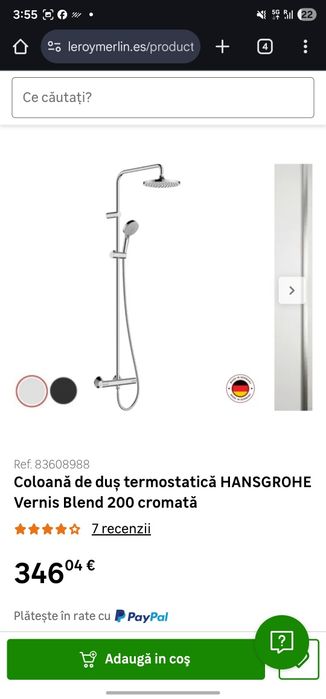 Coloana de dus termostatica HANSGROHE Vernis Blend 200, cromat SIGILAT