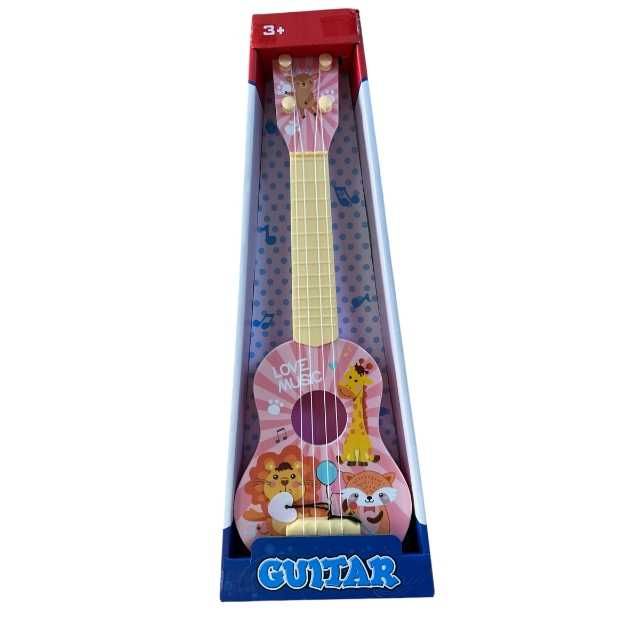 Chitară jucărie pentru copii - 43 cm x 14 cm x 4 cm, roz sau albastra