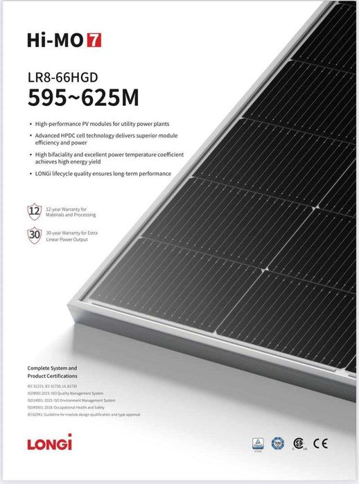 солнечный панел Longi HiMo7 615w 620w