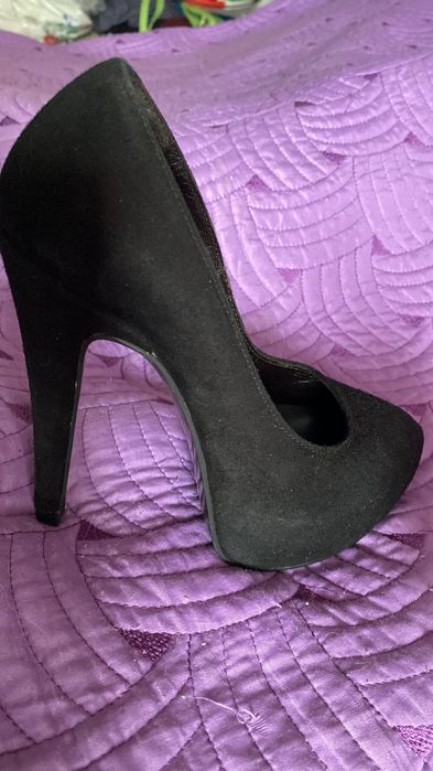 Pantofi cu toc și platforma, material piele
