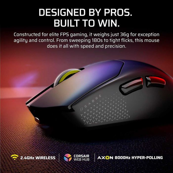 Corsair SABRE v2 PRO FPS безжична геймърска мишка–33 000 DPI, 36 грама