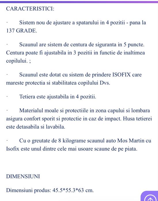 Scaun auto cu isofix