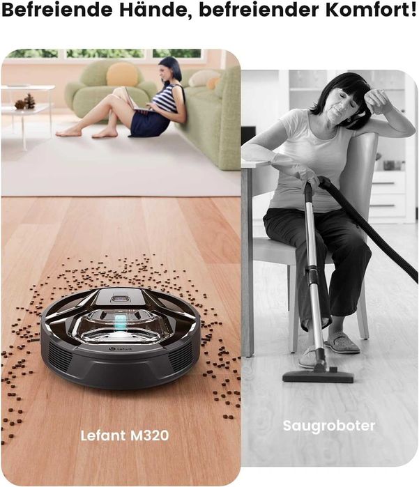 Прахосмукачка робот Lefant M320, 6000Pa, 800ml, 210 минути автономност, черна