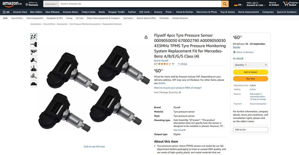 Set 4 senzori presiune anvelope Mercedes, 433mhz, Redus de la 300RON