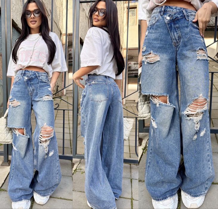 Дамски дънки с ефектно закопчаване