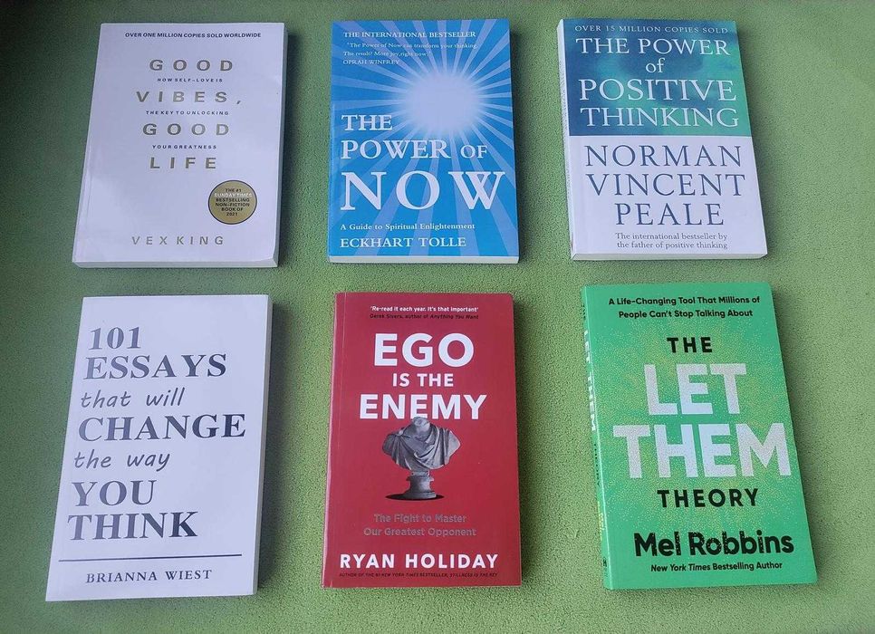 24 книги на английски за личностно развитие: Atomic Habits, Psychology of Money, Let Them Theory, 12 Rules for Life, Power of Now, Ego Is the Enemy