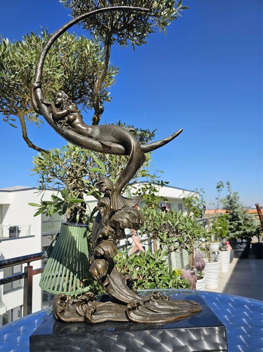 Statuetă decorativă "Sirena și Luna" – bronz patinat pe bază de marmură
