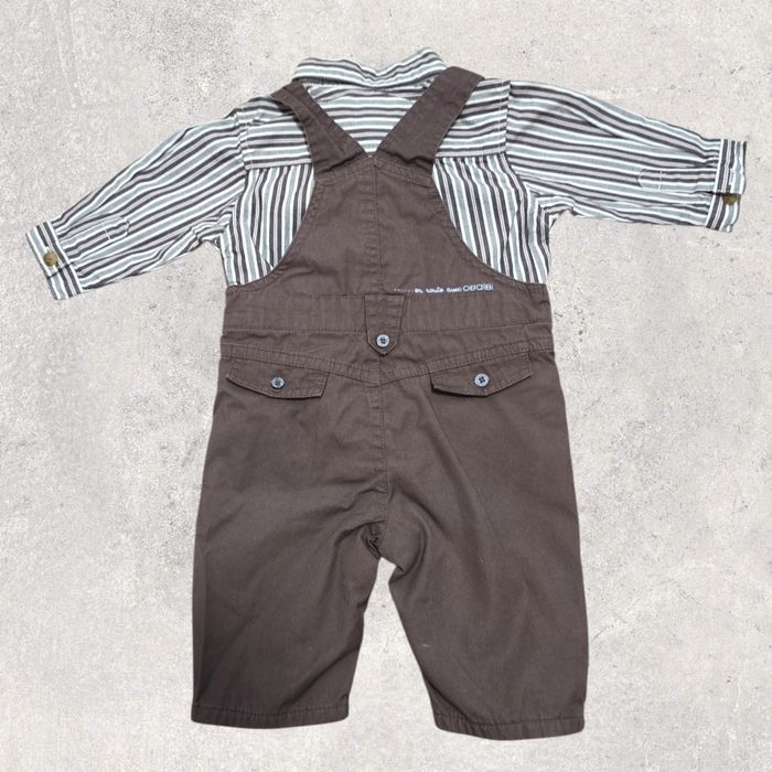 Set salopeta + cămașă bebe baiat +  bavetica 3 luni