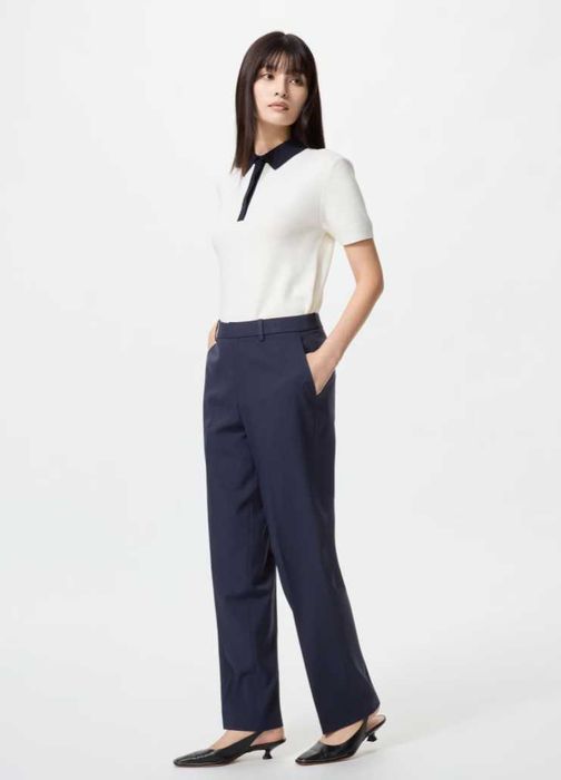 Новые женские офисные брюки UNIQLO L раз темно синие Бесплатная Достав