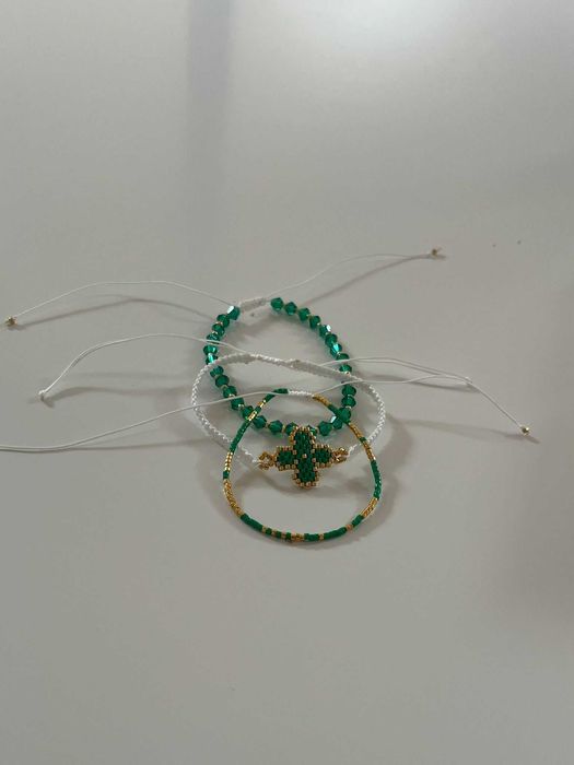 Set 3 Brățări Handmade - Verde Smarald & Aurii, Mărgele Miyuki și Cristal