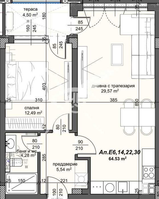 Двустаен апартамент в кв.Тракия 435-15635