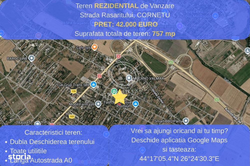 OCAZIE- teren intravilan cu dubla deschidere- Cornetu