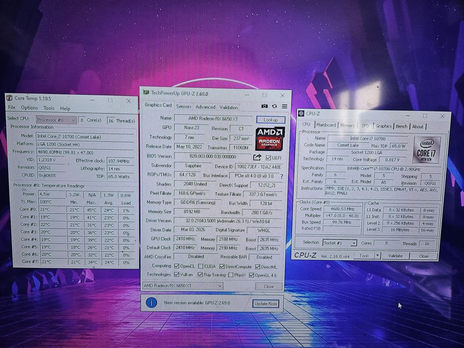 Unitate PC Gaming i7 10700 video 8GB RX 6650XT 16GB RAM SSD