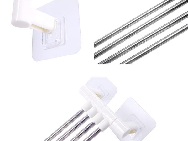 Suport prosoape,4 brate rotative, Montaj fara gaurire, Autoadeziv, Alb