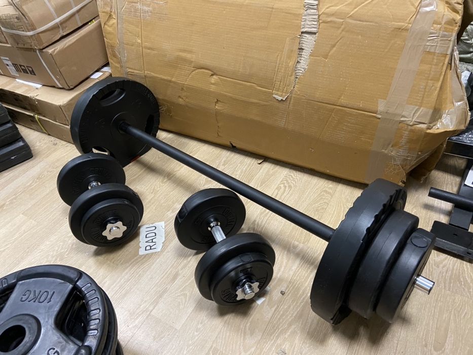 Pachet sala pt antrenament acasa, Gantere reglabile+haltera+Discuri  B