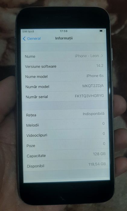 Vând iPhone 6s argintiu 128 gb în stare bună excelentă
