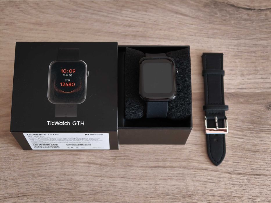 Mobvoi TicWatch GTH c IP68 температура, кислород SPo2 пулс, 14 спортни режима - НОВ часовник + кожена каишка