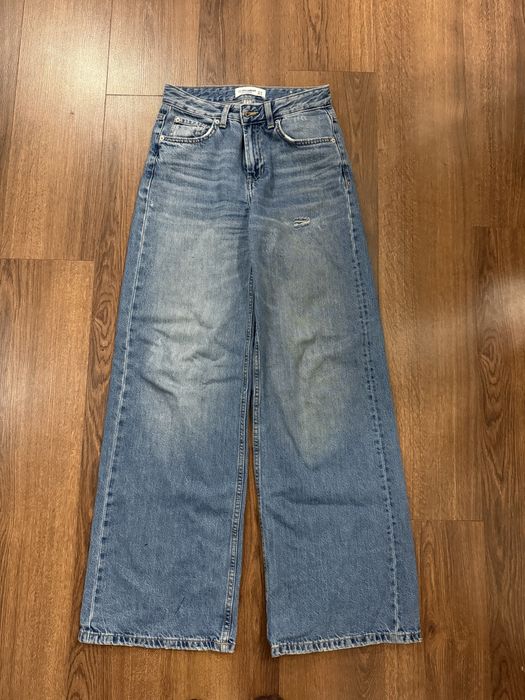 Дънки с широк и прав крачол / сини и бели /