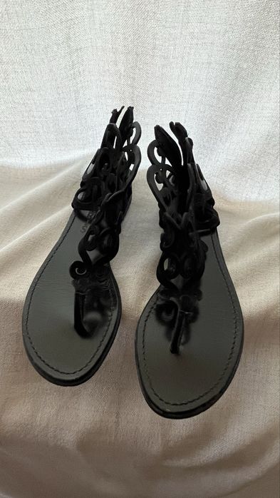 Черни сандали естествена кожа велур и гьон