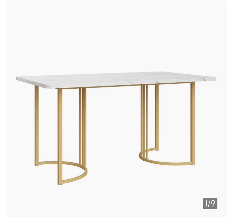 Masă dining NOUA / bucătărie modernă albă, efect marmură, 140×80 cm