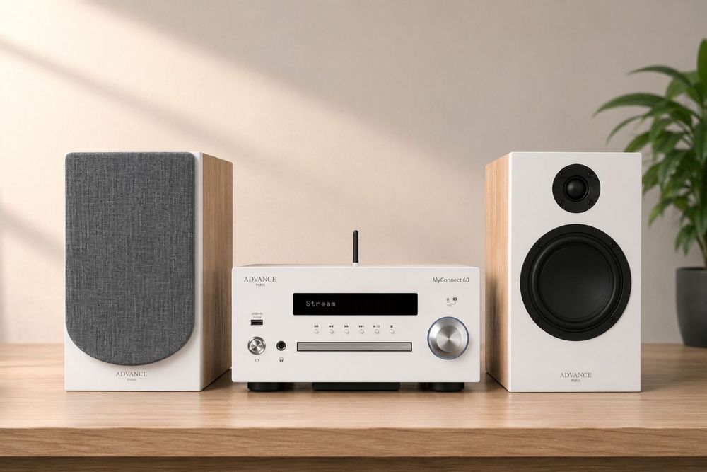 Sistem Audio HiFi Premium Advance Paris MyConnect 60 White cu Boxe KC-100 Light Wood