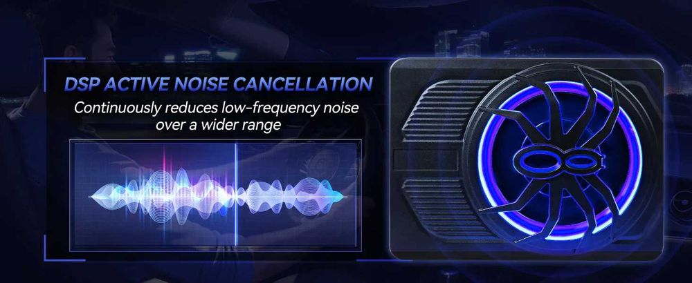 Компактен 10” автомобилен 800 W активен субуфер със синя  подсветка