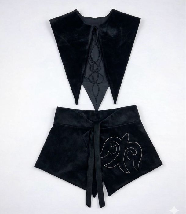 Әдемі этно стильде жаға мен белдемше