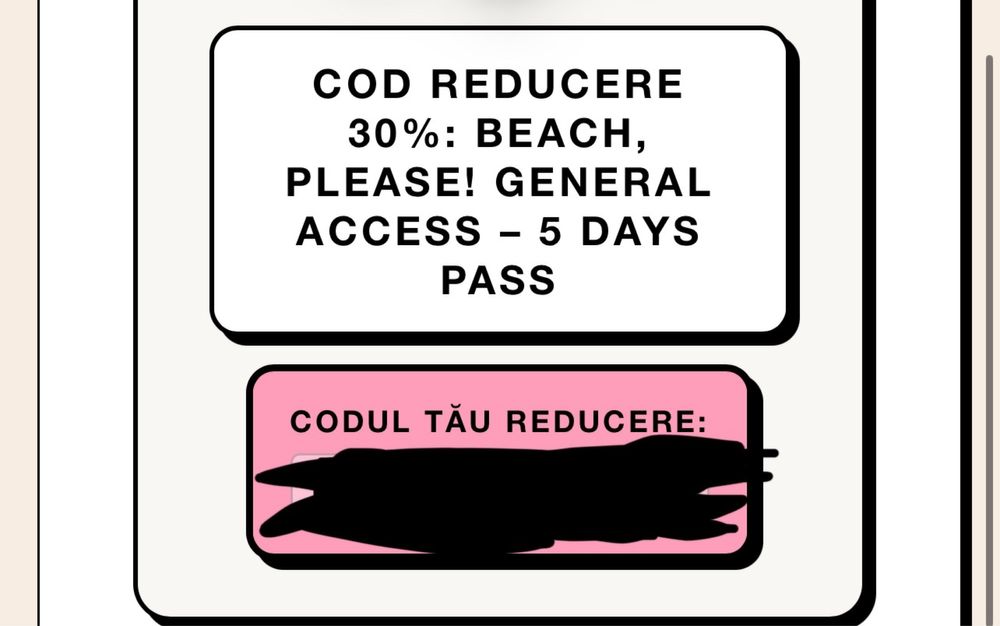 Cod reducere 30% beach please general access 5 days