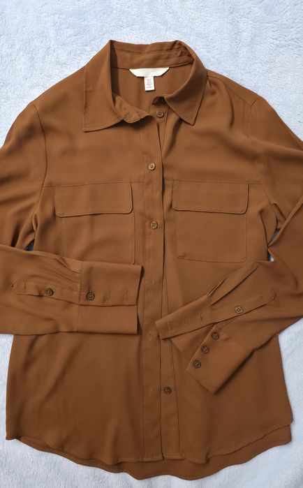 Cămașă din crep de bumbac damă H&M, maro, marimea XS
