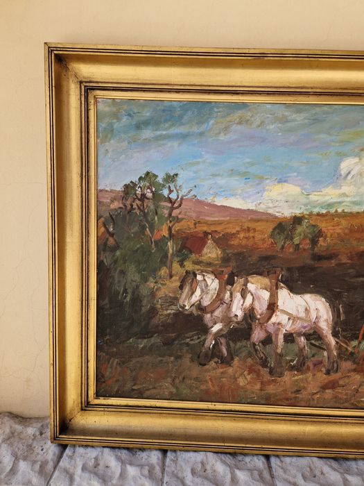 Страхотна антикварна авторска картина масло върху платно