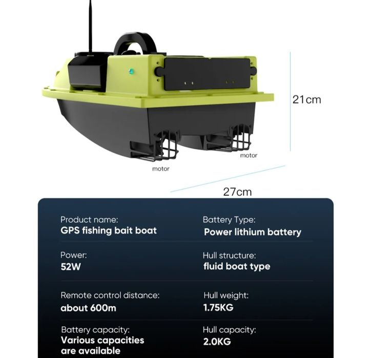 Лодка за захранка D19 с gps-100 точки,сак за лодка,зарядно и за автомо